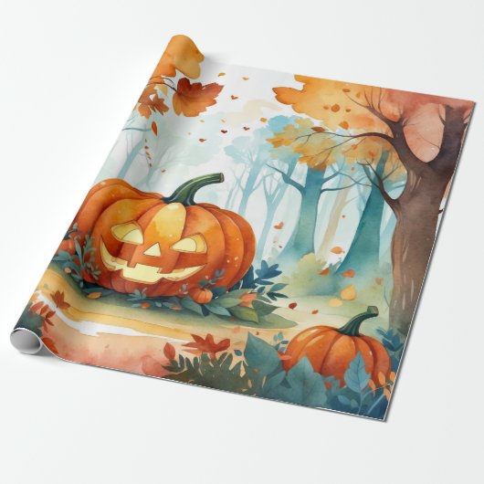 Aquarellfarben Herbstpumpen Herbstlaube im Wald Geschenkpapier (Ungerollt)