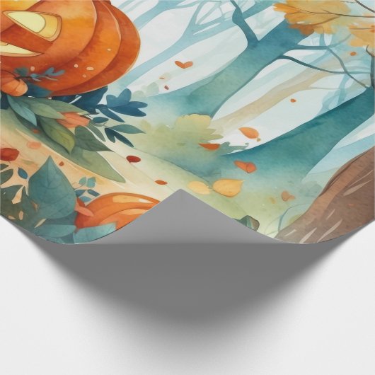 Aquarellfarben Herbstpumpen Herbstlaube im Wald Geschenkpapier (Ecke)