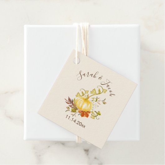 Aquarellfarben Herbstpumpen und Blätter Hochzeit Geschenkanhänger (Beispiel)