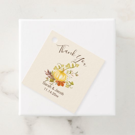 Aquarellfarben Herbstpumpen und Blätter Hochzeit Geschenkanhänger (Beispiel)