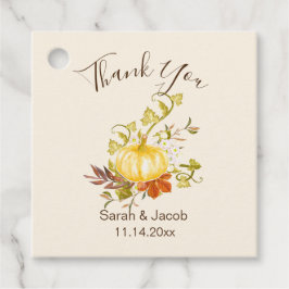 Aquarellfarben Herbstpumpen und Blätter Hochzeit Geschenkanhänger