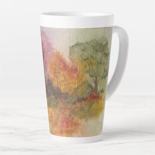 Aquarellfarben Herbstwaldszene Latte Tasse (Rechte Ecke)