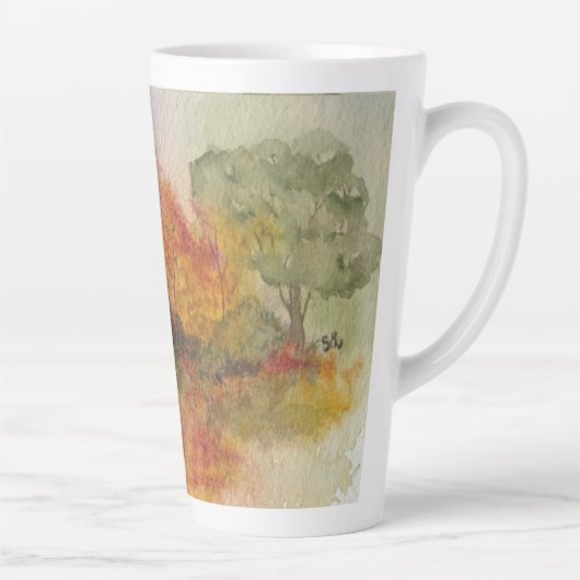 Aquarellfarben Herbstwaldszene Latte Tasse (Rechts)