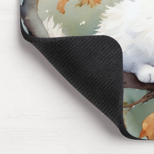 Aquarellfarben Herbstweißkatze Mousepad (Ecke)