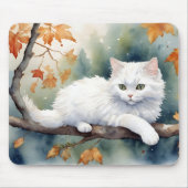 Aquarellfarben Herbstweißkatze Mousepad (Vorne)