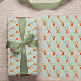 Aquarellfarben Holly and Berries Blue MInt Weihnac Geschenkpapier