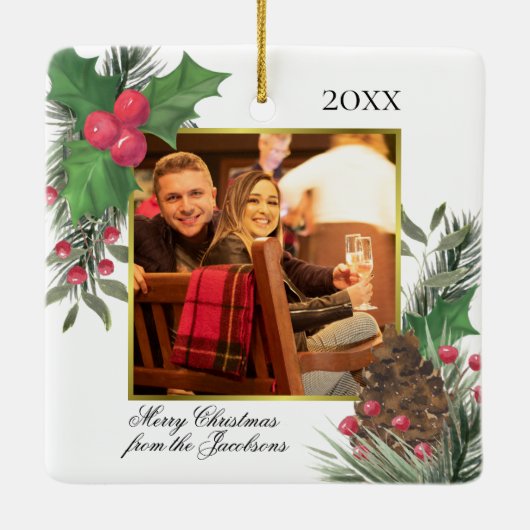 Aquarellfarben, Holzofen und Pine Gold Foto Rahmen Keramikornament (Rückseite)