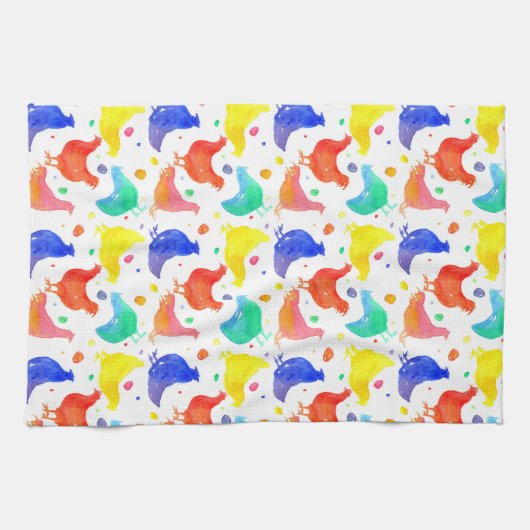 Aquarellfarben Hühner-Regenbogenfarben Handtuch (Horizontal)