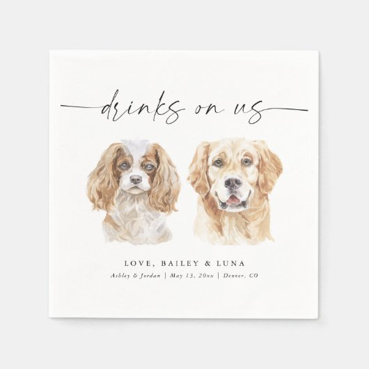 Aquarellfarben Hunde Unterschrift Drinks Hochzeite Serviette (Vorderseite)