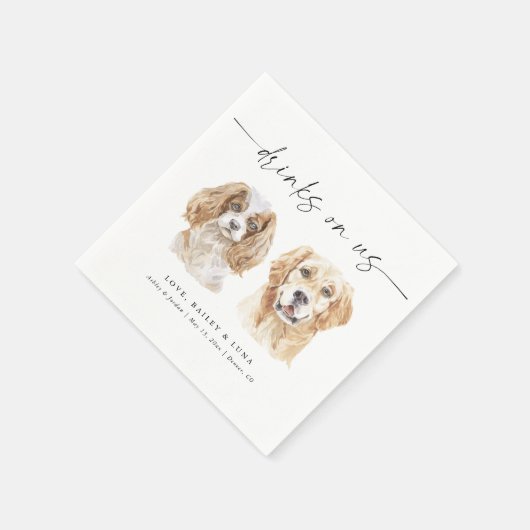 Aquarellfarben Hunde Unterschrift Drinks Hochzeite Serviette (Ecke)
