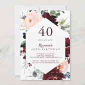 Aquarellfarben Illustriert Blütenblüte 40. Geburts Einladung (Vorderseite)