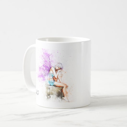 Aquarellfarben in Blau mit Monogramm Kaffeetasse (Vorderseite Links)