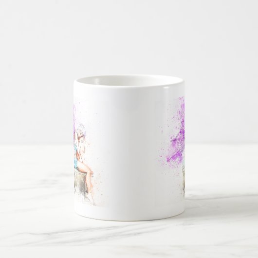 Aquarellfarben in Blau mit Monogramm Kaffeetasse (Mittel)