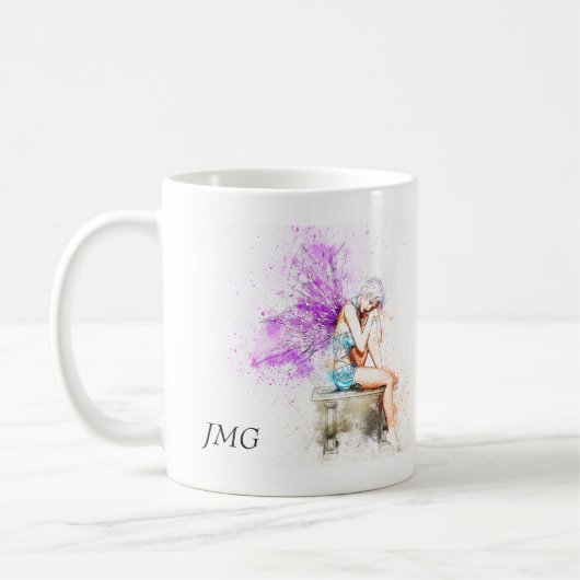 Aquarellfarben in Blau mit Monogramm Kaffeetasse (Links)