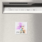 Aquarellfarben in Blau mit Monogramm Magnet (In Situ (Geschirrspüler))