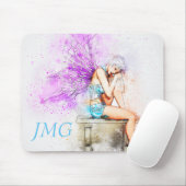 Aquarellfarben in Blau mit Monogramm Mousepad (Mit Mouse)