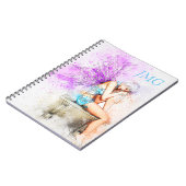 Aquarellfarben in Blau mit Monogramm Notizblock (Linke Seite)