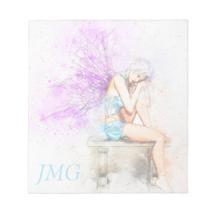 Aquarellfarben in Blau mit Monogramm Notizblock