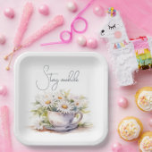 Aquarellfarben in Kaffeebechern mit Text Pappteller (Party)