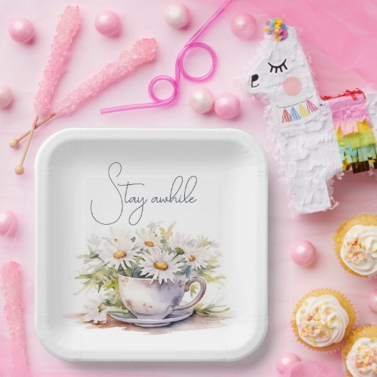 Aquarellfarben in Kaffeebechern mit Text Pappteller (Party)