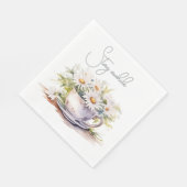 Aquarellfarben in Kaffeebechern mit Text Serviette (Ecke)