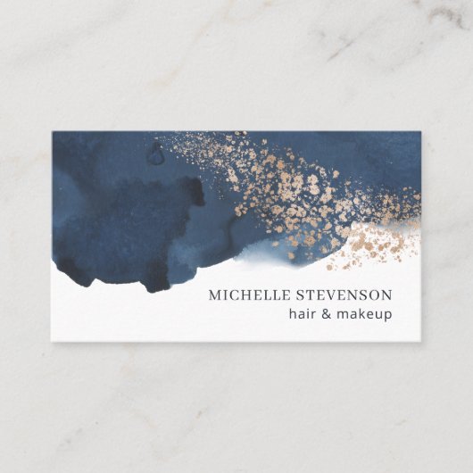 Aquarellfarben Indigoblau und Gold Kunst Visitenkarte (Vorderseite)