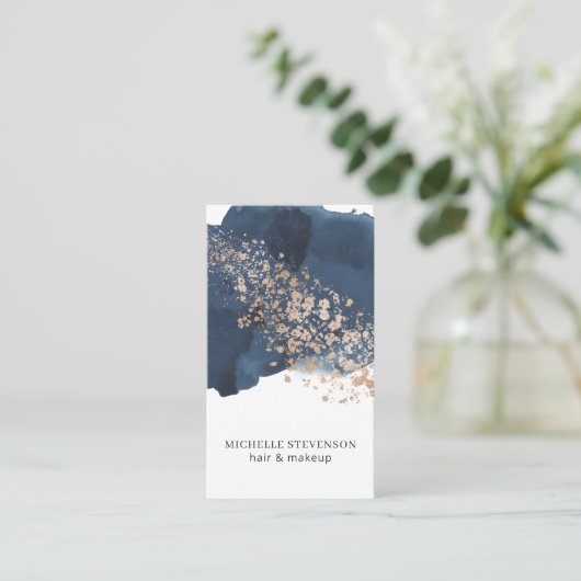 Aquarellfarben Indigoblau und Gold Visitenkarte (Stehend Vorderseite)