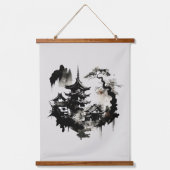 Aquarellfarben Japanisches Dorf Asiatisch Wandteppich Mit Holzrahmen (Vorderseite)