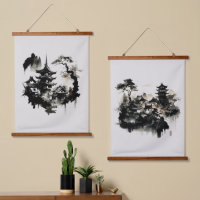 Aquarellfarben Japanisches Dorf Asiatisch