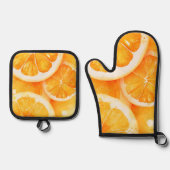 Aquarellfarben Juicy Orange Slices Ofenhandschuh & Topflappen-Set (Vorderseite)