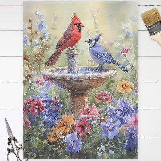 Aquarellfarben-Kardinal und Blue-Jay-Decoupage Seidenpapier