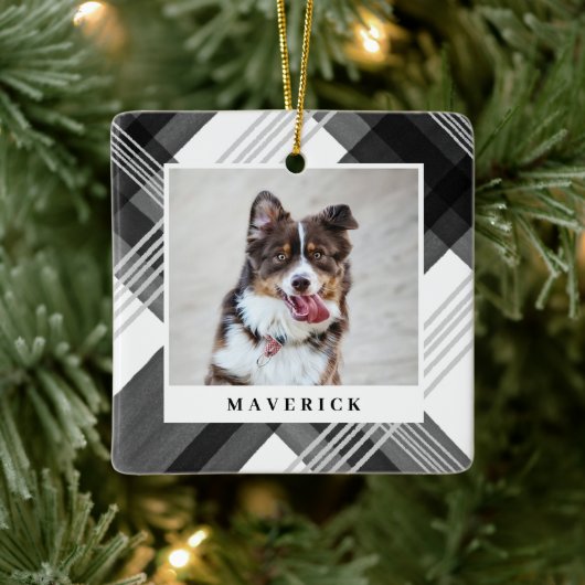 Aquarellfarben Kariert Pet Foto Weihnachten Keramikornament (Baum)