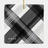 Aquarellfarben Kariert Pet Foto Weihnachten Keramikornament (Rückseite)