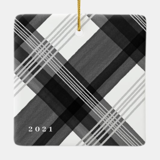 Aquarellfarben Kariert Pet Foto Weihnachten Keramikornament (Rückseite)