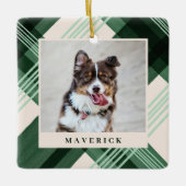 Aquarellfarben Kariert Pet Foto Weihnachten Keramikornament (Vorderseite)