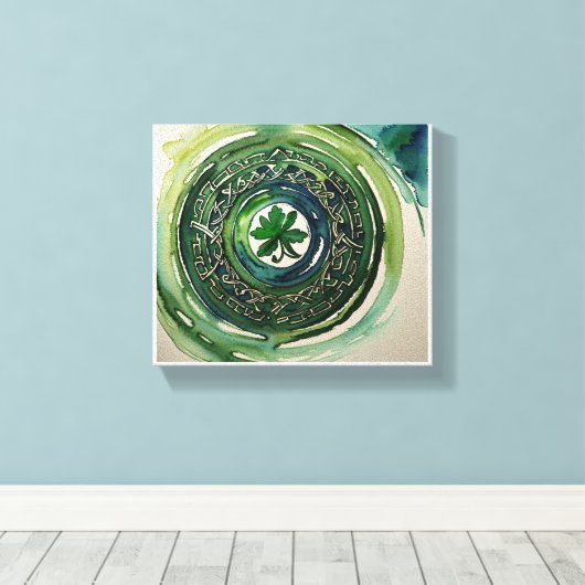 Aquarellfarben Kleeblatt Celtic Knot Canvas Print Leinwanddruck (Insitu (Holzboden))