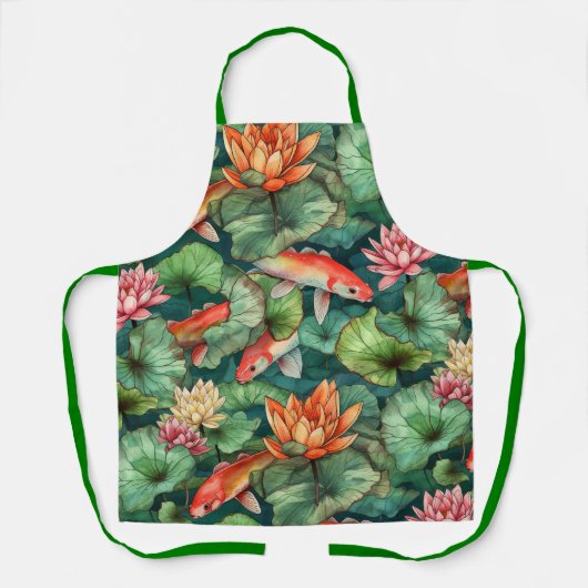Aquarellfarben Koi & Water Lilies All-over Print-S Schürze (Vorderseite)