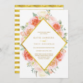 Aquarellfarben Koralle, Pfirsich und rosa Rosen au Einladung (Vorne/Hinten)