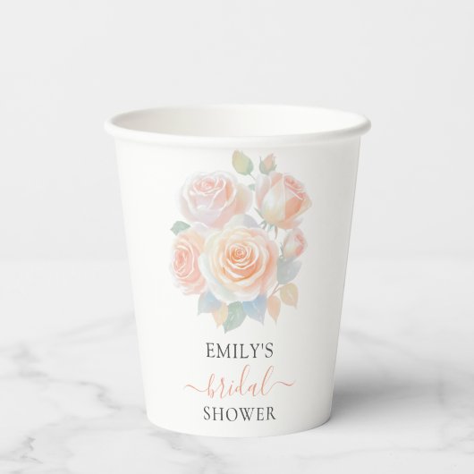 Aquarellfarben Koralle Rosa Blumengarten Brautpart Pappbecher (Rückseite)