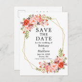 Aquarellfarben Korallenrahmen-Rose Save the Date Postkarte (Vorne/Hinten)