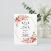 Aquarellfarben Korallenrahmen-Rose Save the Date Postkarte (Stehend Vorderseite)