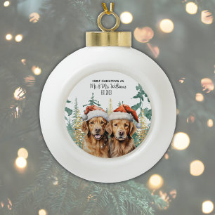 Aquarellfarben Labrador Retrievers Erste Weihnacht Keramik Kugel-Ornament