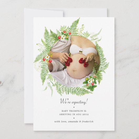 Aquarellfarben Landgrün Foto Schwangerschaft Ankündigung (Vorderseite)