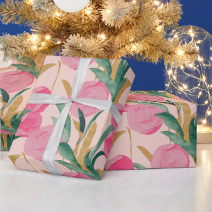 Aquarellfarben Lebende, rosa Frühlingsblumen Geschenkpapier