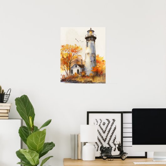 Aquarellfarben, lebhafte Küstenlandschaft Autumn L Poster (Heimbüro)