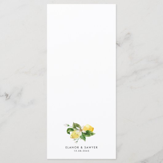 Aquarellfarben-Lemon-Mittelmeer-Muster Hochzeit Menükarte (Rückseite)