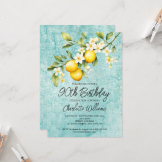 Aquarellfarben Lemon Thema 90. Geburtstag Einladung