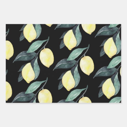 Aquarellfarben Lemonen und Blätter Gelb Nahtloses  (Vorderseite 3)