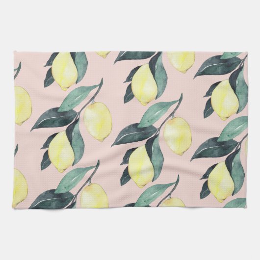 Aquarellfarben Lemonen und Blätter Gelb Nahtloses  Geschirrtuch (Horizontal)