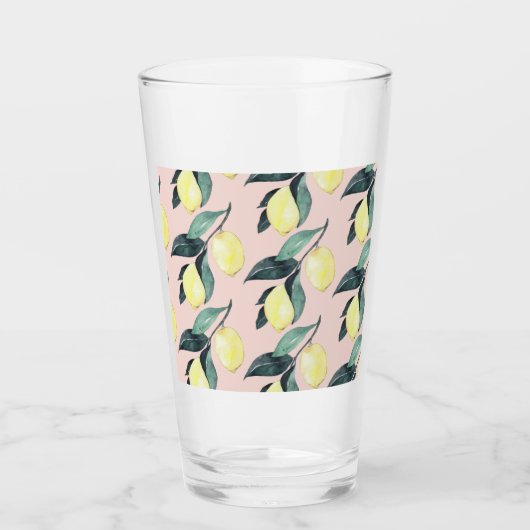 Aquarellfarben Lemonen und Blätter Gelb Nahtloses  Glas (Vorderseite)